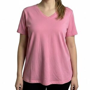 Pink Hasting & Smith Women Pink V-Neck Short Sleeve Cotton Blend T-Shirt Top 1X